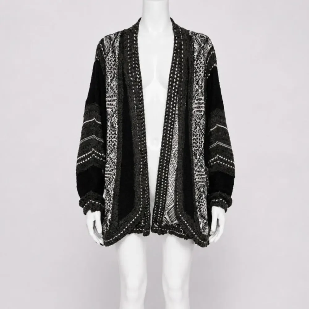 LA Hearts Black Gray and Cream Striped Knit Long Line Open Cardigan Sweater OS - Picture 1 of 14